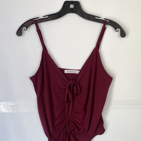 BCBGeneration Burgundy V Neck Front Shirring Bodysuit Size S/M - Picture 3 of 6